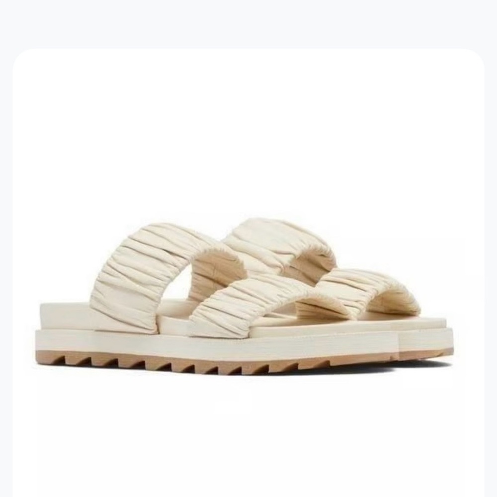 Women’s Sorel Double-Strap Ruched Slide Sandals — Cream